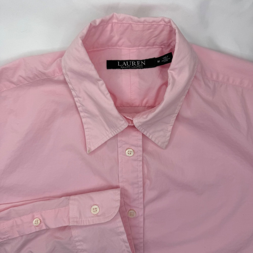 Lauren Ralph Lauren Pink Button Down Shirt Women Med Long Sleeve Stretch Cotton